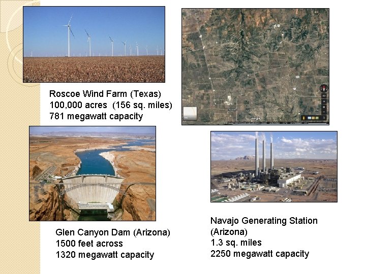 Roscoe Wind Farm (Texas) 100, 000 acres (156 sq. miles) 781 megawatt capacity Glen Roscoe Wind Farm (Texas) 100, 000 acres (156 sq. miles) 781 megawatt capacity Glen