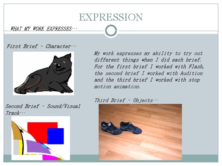 EXPRESSION WHAT MY WORK EXPRESSES… First Brief – Character… My work expresses my ability