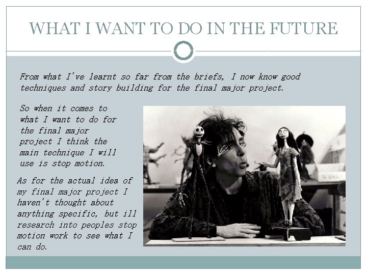 WHAT I WANT TO DO IN THE FUTURE From what I've learnt so far