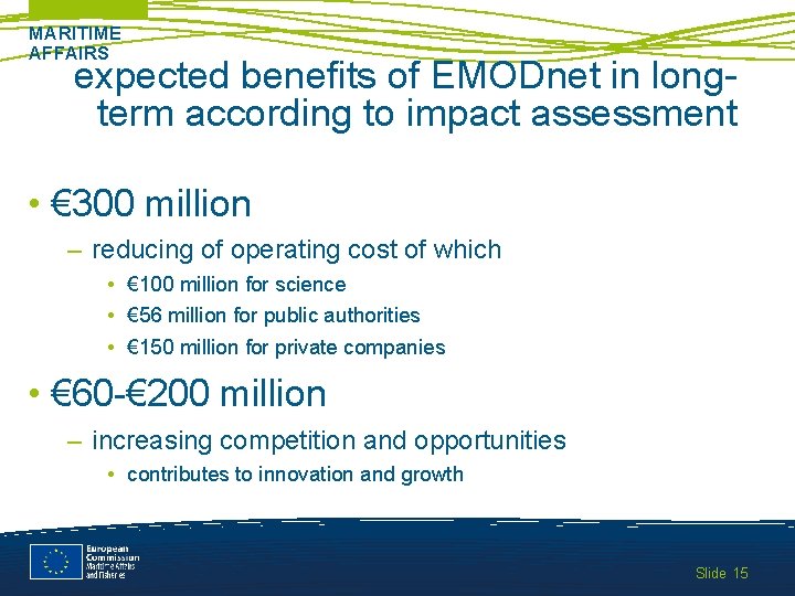 MARITIME AFFAIRS expected benefits of EMODnet in longterm according to impact assessment • €