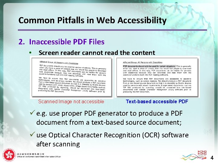 Common Pitfalls in Web Accessibility 2. Inaccessible PDF Files • Screen reader cannot read