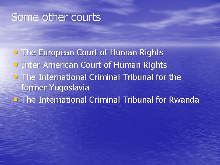 Some other courts • The European Court of Human Rights • Inter-American Court of