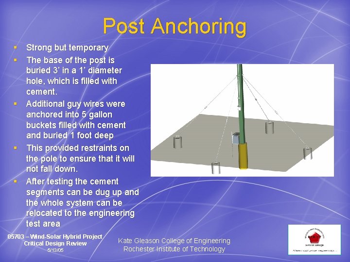 Post Anchoring § Strong but temporary § The base of the post is buried