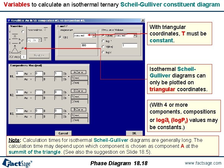 Variables to calculate an isothermal ternary Scheil-Gulliver constituent diagram With triangular coordinates, T must