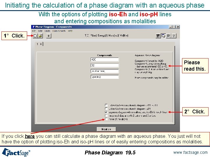 Initiating the calculation of a phase diagram with an aqueous phase With the options