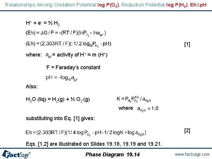 Relationships Among Oxidation Potential log P(O 2), Reduction Potential log P(H 2), Eh&p. H