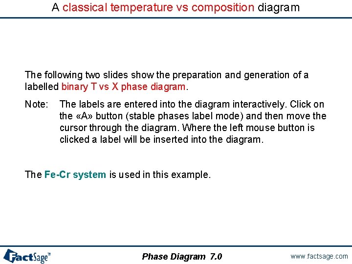 A classical temperature vs composition diagram The following two slides show the preparation and