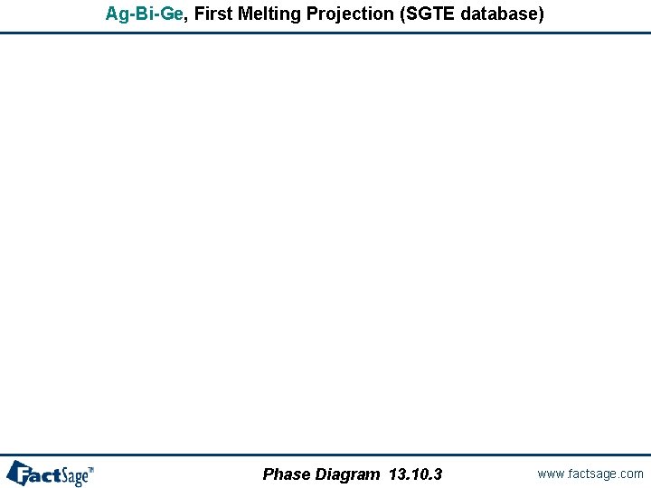 Ag-Bi-Ge, First Melting Projection (SGTE database) Phase Diagram 13. 10. 3 www. factsage. com