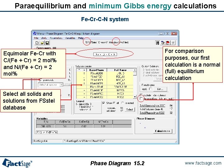 Paraequilibrium and minimum Gibbs energy calculations Fe-Cr-C-N system For comparison purposes, our first calculation