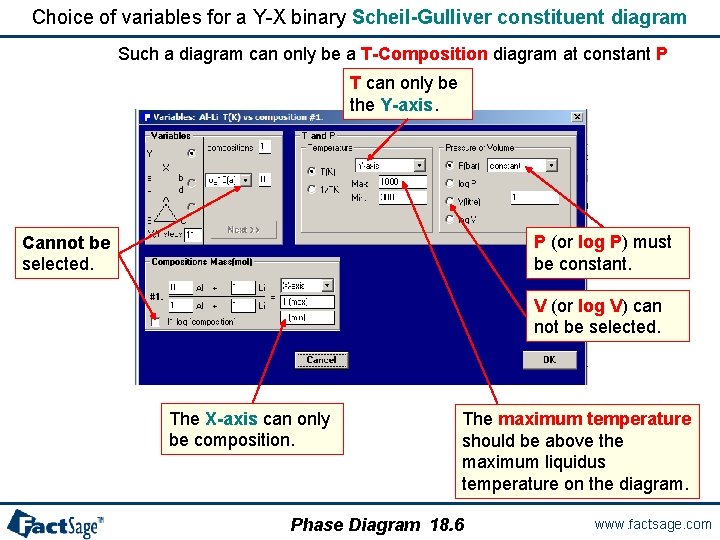 Choice of variables for a Y-X binary Scheil-Gulliver constituent diagram Such a diagram can