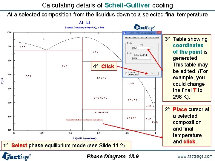 Calculating details of Scheil-Gulliver cooling At a selected composition from the liquidus down to