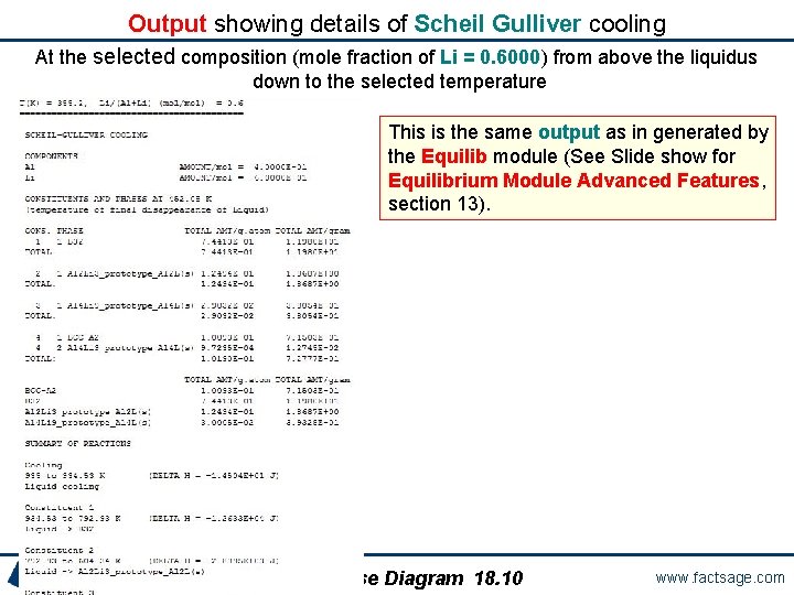 Output showing details of Scheil Gulliver cooling At the selected composition (mole fraction of