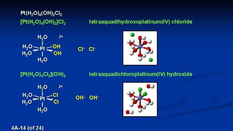 Pt(H 2 O)4(OH)2 Cl 2 [Pt(H 2 O)4(OH)2]Cl 2 H 2 O Pt 2+