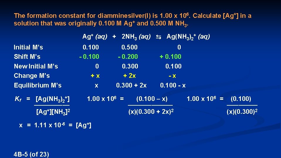 The formation constant for diamminesilver(I) is 1. 00 x 106. Calculate [Ag+] in a