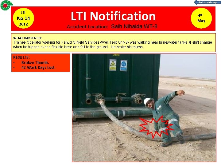 Back to Main Page LTI No 14 2012 LTI Notification Accident Location: Saih Nihaida