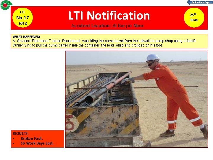 Back to Main Page LTI No 17 2012 LTI Notification Accident Location: Al Burj