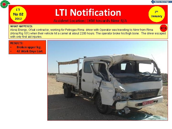 Back to Main Page LTI No 02 2012 LTI Notification Accident Location: 3 KM