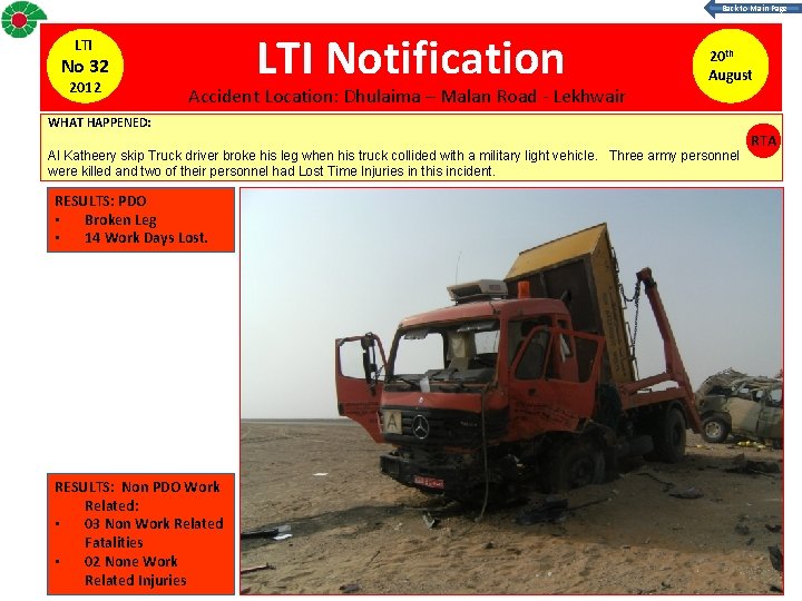 Back to Main Page LTI No 32 2012 LTI Notification Accident Location: Dhulaima –