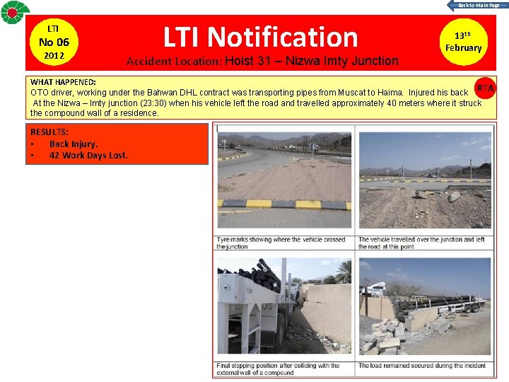 Back to Main Page LTI No 06 2012 LTI Notification Accident Location: Hoist 31