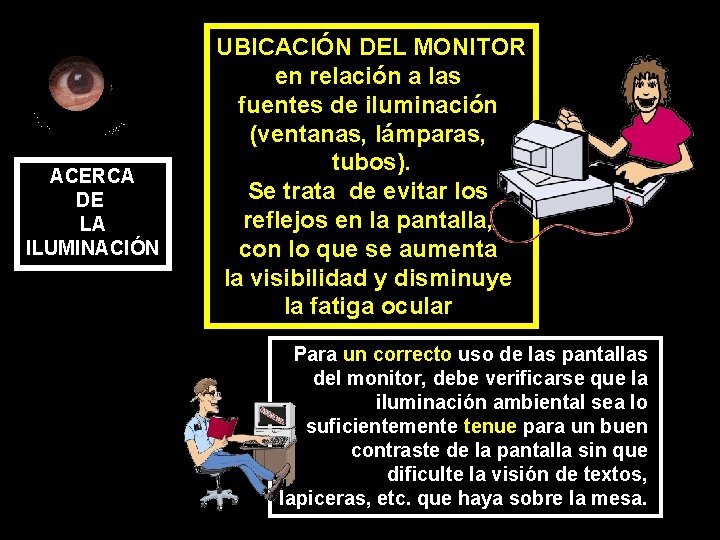 ACERCA DE LA ILUMINACIÓN UBICACIÓN DEL MONITOR en relación a las fuentes de iluminación