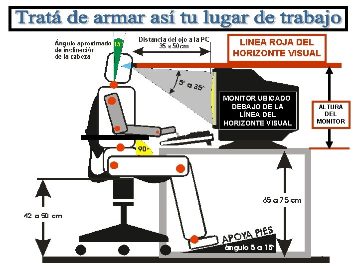 LINEA ROJA DEL HORIZONTE VISUAL MONITOR UBICADO DEBAJO DE LA LÍNEA DEL HORIZONTE VISUAL