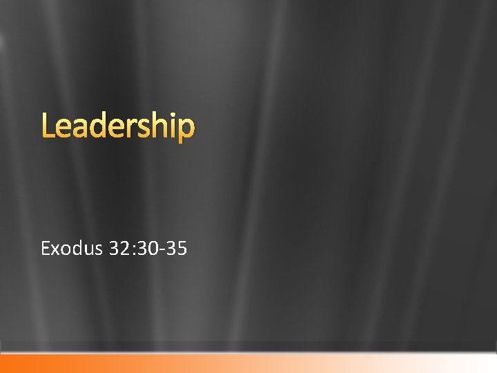 Leadership Exodus 32: 30 -35 