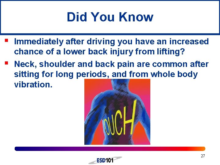 Did You Know § § Immediately after driving you have an increased chance of