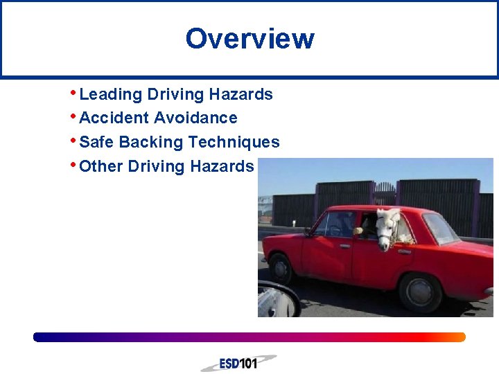 Overview • Leading Driving Hazards • Accident Avoidance • Safe Backing Techniques • Other