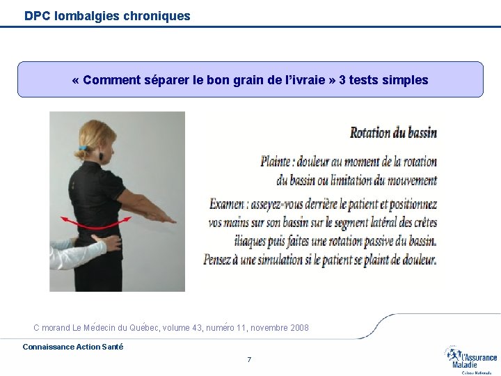 DPC lombalgies chroniques « Comment séparer le bon grain de l’ivraie » 3 tests