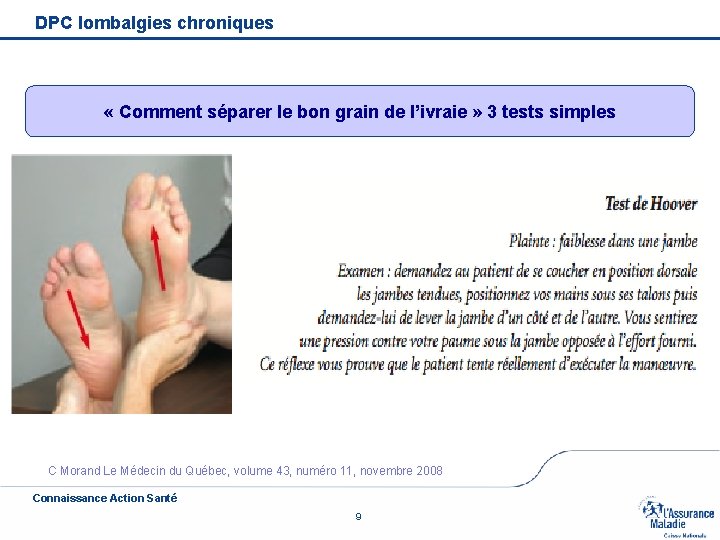 DPC lombalgies chroniques « Comment séparer le bon grain de l’ivraie » 3 tests