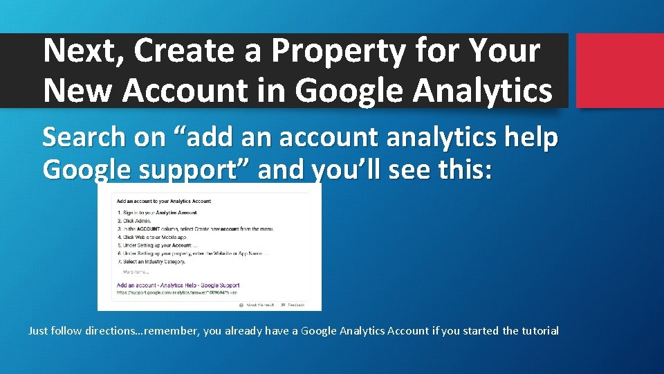 Next, Create a Property for Your New Account in Google Analytics Search on “add