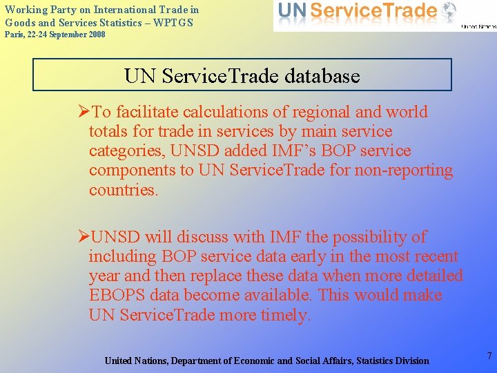 Working Party on International Trade in Goods and Services Statistics – WPTGS Paris, 22