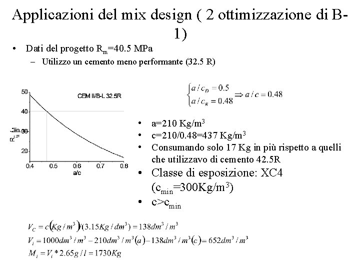 Applicazioni del mix design ( 2 ottimizzazione di B 1) • Dati del progetto