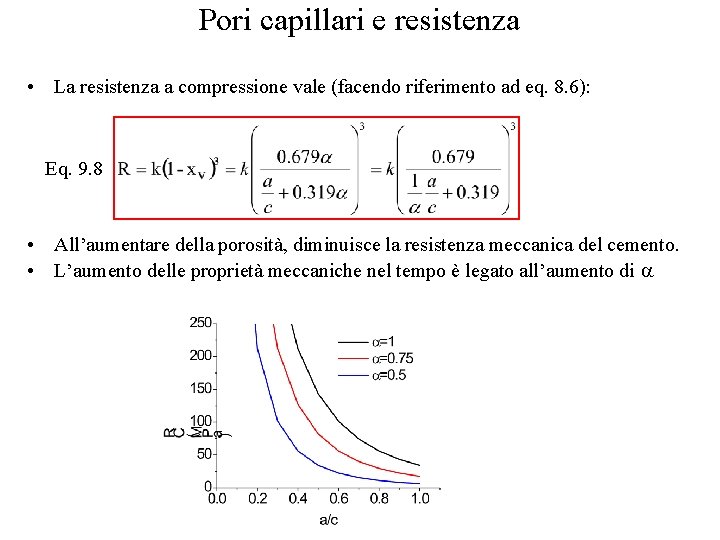 Pori capillari e resistenza • La resistenza a compressione vale (facendo riferimento ad eq.