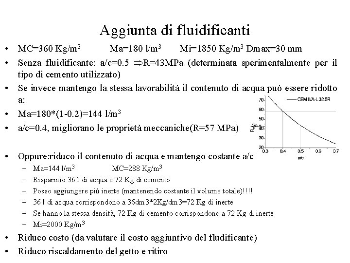 Aggiunta di fluidificanti • MC=360 Kg/m 3 Ma=180 l/m 3 Mi=1850 Kg/m 3 Dmax=30