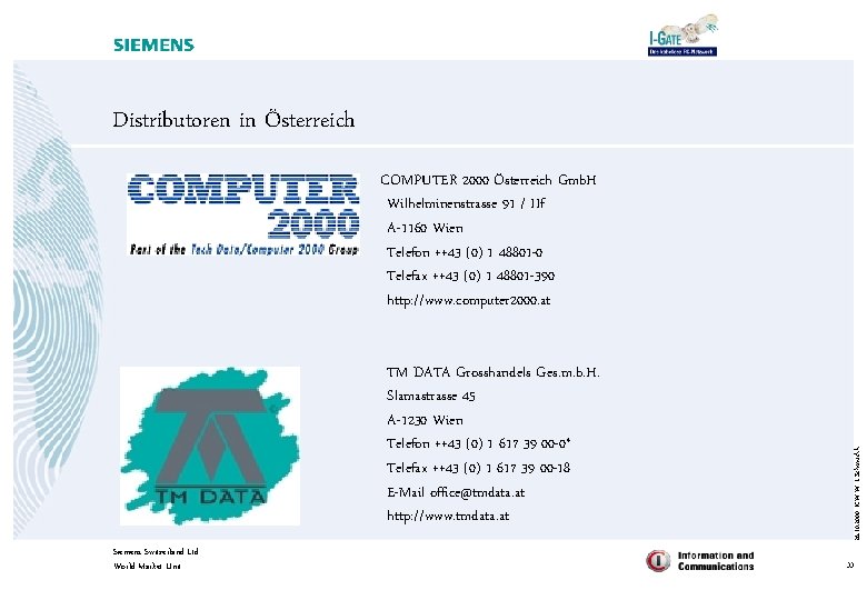 Distributoren in Österreich TM DATA Grosshandels Ges. m. b. H. Slamastrasse 45 A-1230 Wien