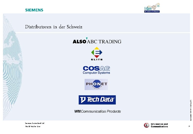 26. 10. 2000 ICW W I. Schmuckli Distributoren in der Schweiz Siemens Switzerland Ltd