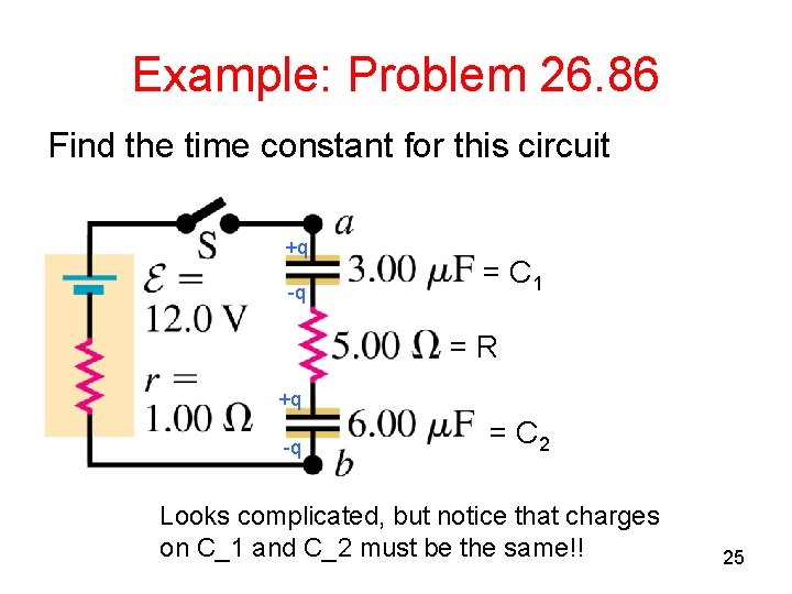 Example: Problem 26. 86 Find the time constant for this circuit +q -q =