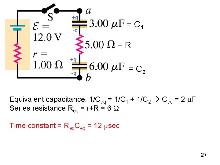 +q = C 1 -q =R +q -q = C 2 Equivalent capacitance: 1/Ceq