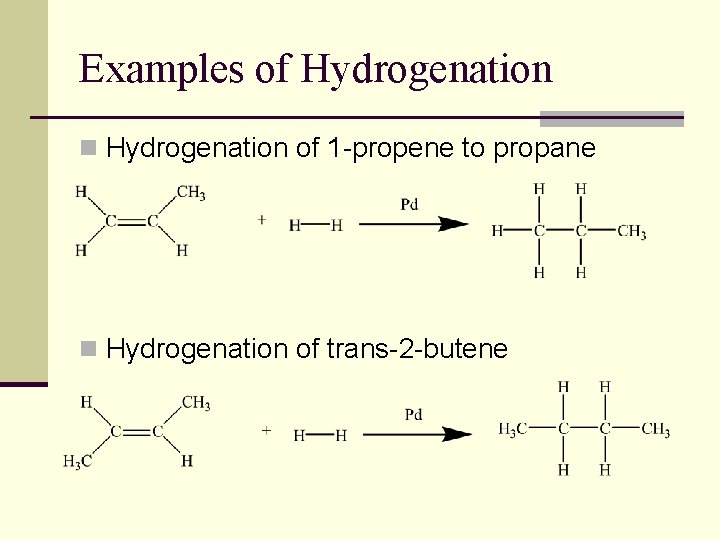 Examples of Hydrogenation n Hydrogenation of 1 -propene to propane n Hydrogenation of trans-2