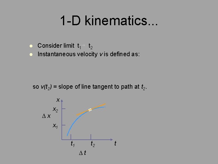 1 -D kinematics. . . l l Consider limit t 1 t 2 Instantaneous