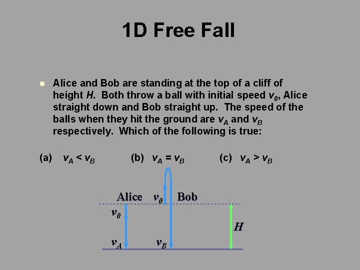 1 D Free Fall l (a) Alice and Bob are standing at the top