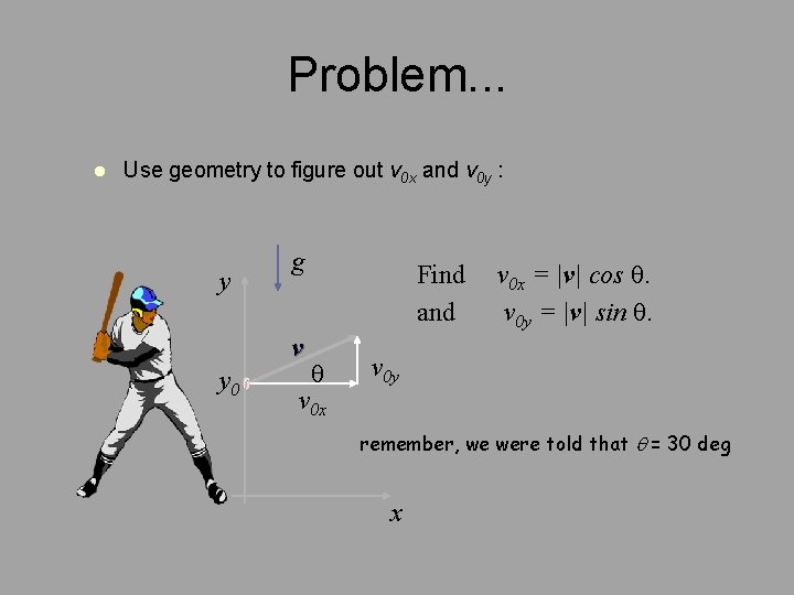 Problem. . . l Use geometry to figure out v 0 x and v