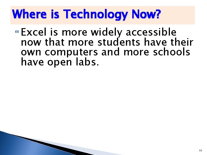Where is Technology Now? Excel is more widely accessible now that more students have