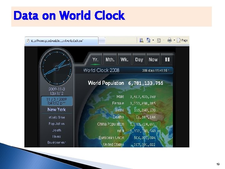 Data on World Clock 19 