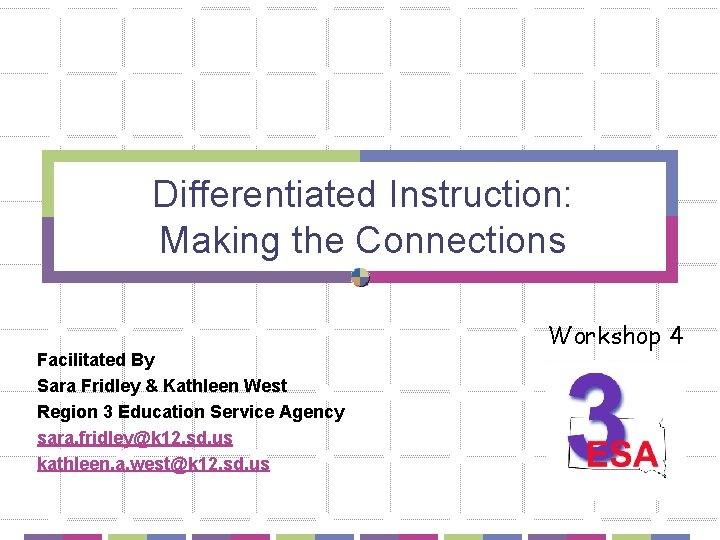 Differentiated Instruction: Making the Connections Facilitated By Sara Fridley & Kathleen West Region 3
