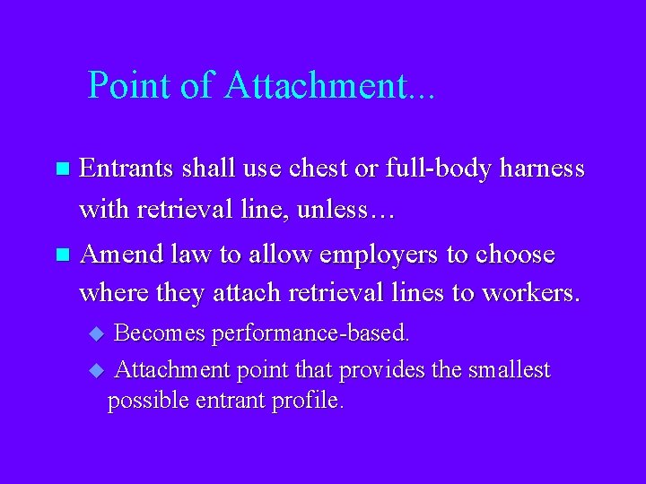 Point of Attachment. . . n Entrants shall use chest or full-body harness with