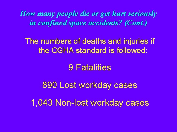 How many people die or get hurt seriously in confined space accidents? (Cont. )
