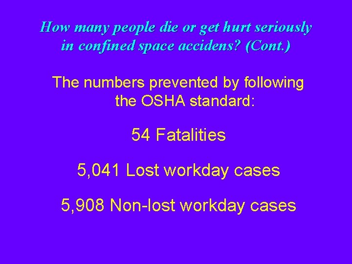 How many people die or get hurt seriously in confined space accidens? (Cont. )