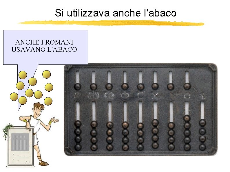 Si utilizzava anche l'abaco ANCHE I ROMANI USAVANO L'ABACO 